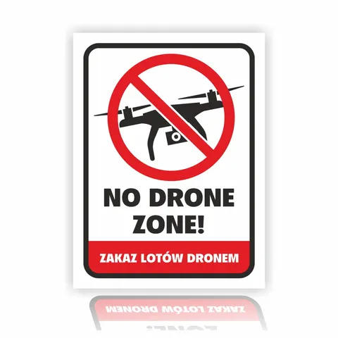 Zakaz lotów dronem / No drone zone - naklejka 20 x 15 cm
