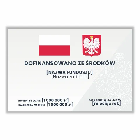 Tablica „Dofinansowano ze środków budżetu państwa” z godłem RP – tablica informacyjna program rządowy