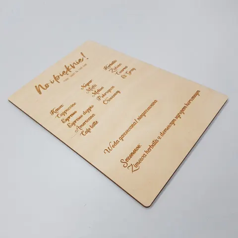Drewniane menu do kawiarni – tabliczka menu do restauracji