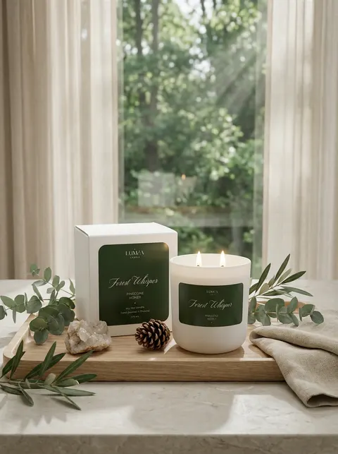 Forest Whisper – luksusowa świeca sojowa Luméa Candle o aromacie miodu i leśnych nut