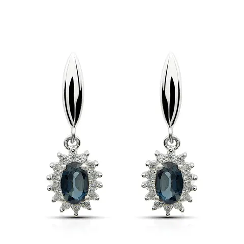 Srebrne kolczyki wiszące z topazem London Blue