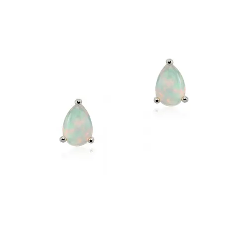 Kolczyki srebrne rodowane z naturalnym opalem 6 x 4 mm