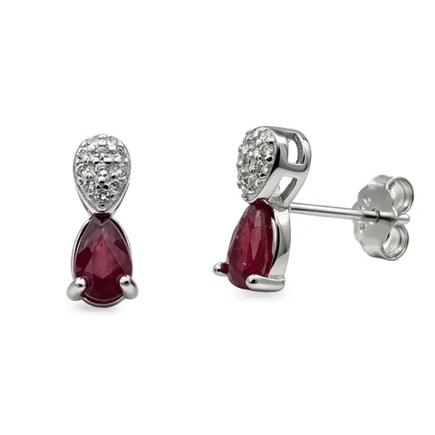 Kolczyki srebrne z naturalnym rubinem i cyrkoniami – Royal Drops Ruby