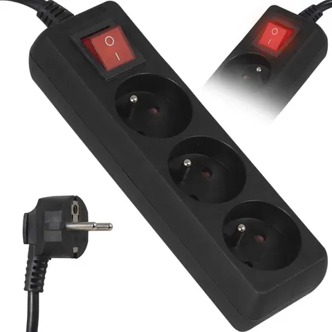 Przedłużacz 3 gniazda + wyłącznik 5m 10A IP20 LB0081B-5 Czarny Libox