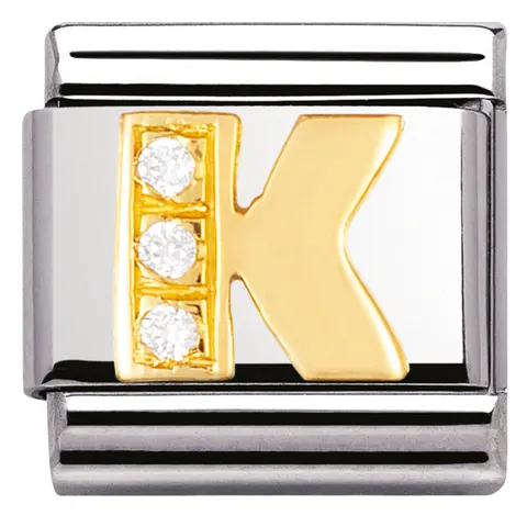 Nomination Element 18K Litera "K" z cyrkoniami Gold