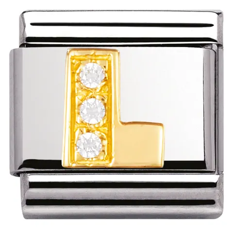 Nomination Element 18K Litera "L" z cyrkoniami Gold