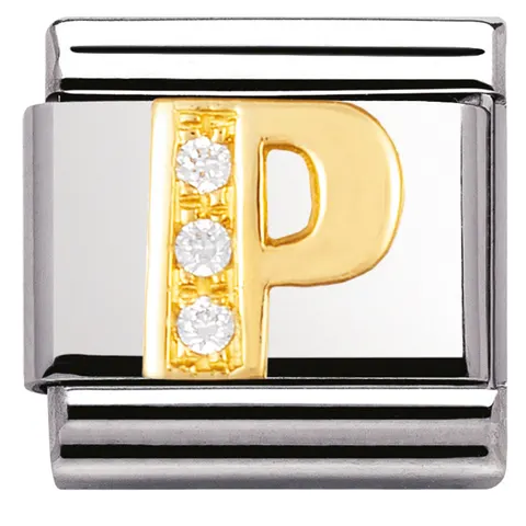 Nomination Element 18K Litera "P" z cyrkoniami Gold