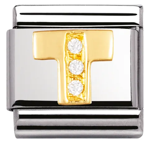 Nomination Element 18K Litera "T" z cyrkoniami Gold