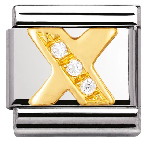 Nomination Element 18K Litera "X" z cyrkoniami Gold