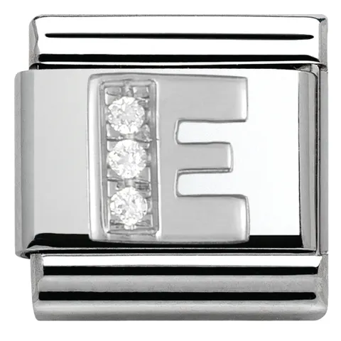 Nomination Element Litera "E" z cyrkoniami Silver