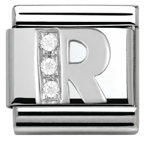Nomination Element Litera "R" z cyrkoniami Silver