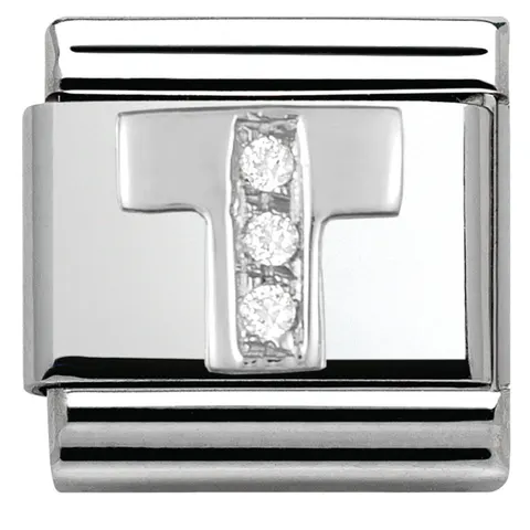 Nomination Element Litera "T" z cyrkoniami Silver