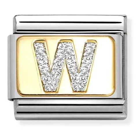 Nomination Element 18K Litera "W" z brokatem Gold