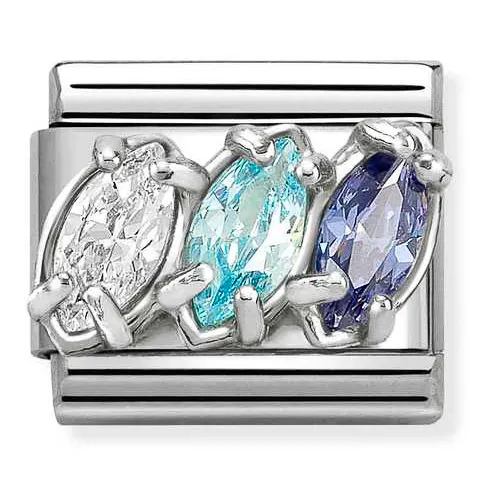 Nomination Element Potrójne cyrkonie łezki biało-niebieskie Silver 925