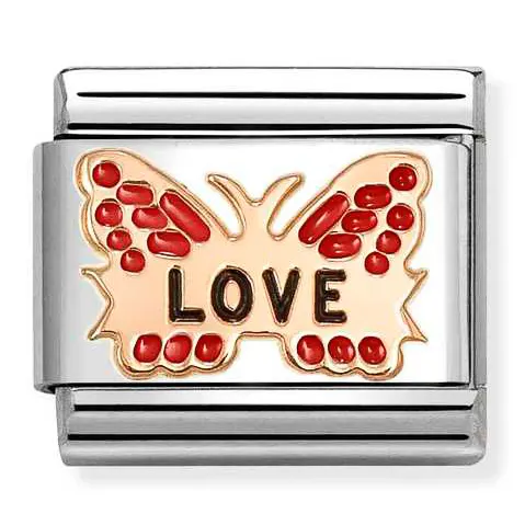 Nomination Element 9K Czerwony motyl z napisem LOVE Rose Gold