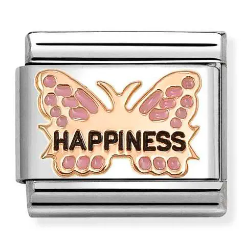Nomination Element 9K Różowy motyl z napisem HAPPINESS Rose Gold