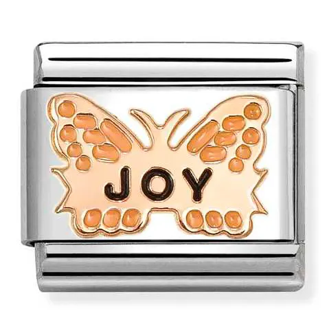 Nomination Element 9K Pomarańczowy motyl z napisem JOY Rose Gold