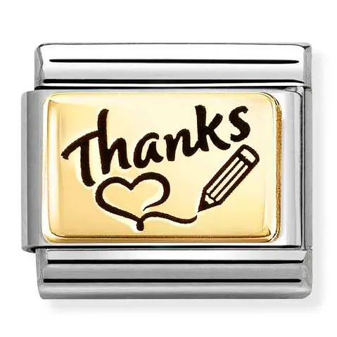 Nomination Element Link 18K Napis "Thanks" z sercem i ołówkiem Gold