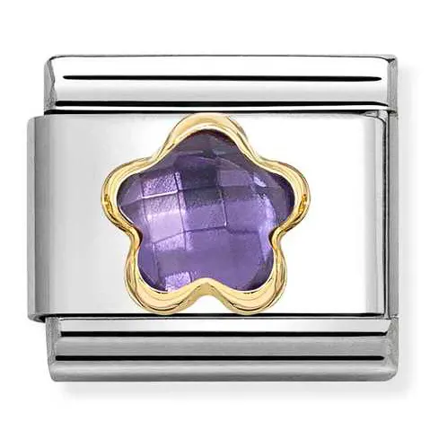 Nomination Element Link 18K Fioletowa cyrkonia kwiatek Gold