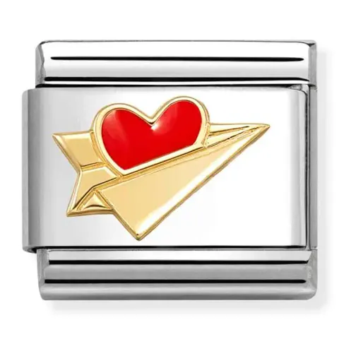 Nomination Element Link 18K Papierowy samolot z czerwonym sercem Gold