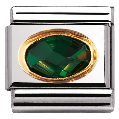 Nomination Element Link 18K Owalna Szmaragdowa Cubic Zirconia Gold