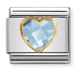 Nomination Element Link 18K Serce Cyrkonia Jasnoniebieska Gold