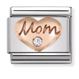 Nomination Element 9K Wypukłe Serce "Mom" z Cyrkonią Rose Gold