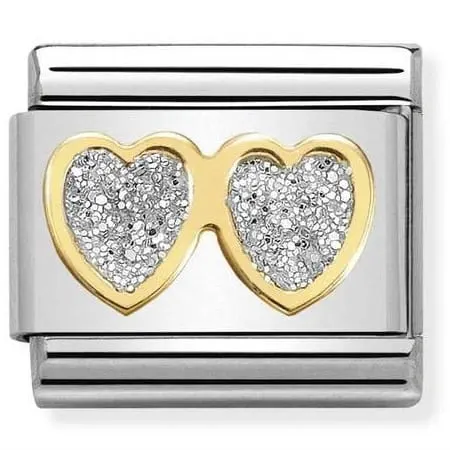 Nomination Element Link 18K Dwa serca z brokatem Gold