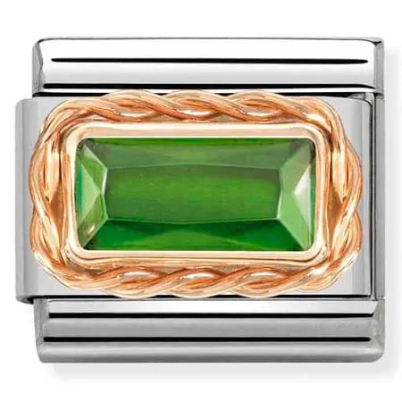 Nomination Element 9K Prostokątna zielona cyrkonia Rose Gold
