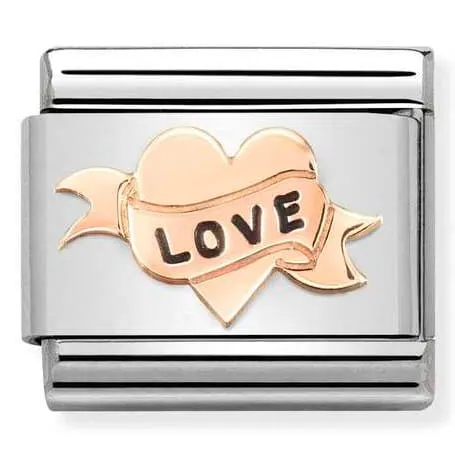 Nomination Element 9K Serce z napisem LOVE Rose Gold