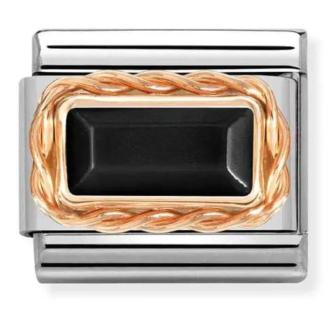 Nomination Element 9K Prostokątny czarny agat Rose Gold