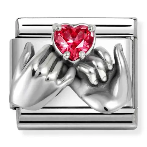 Nomination Element Dłonie z czerwoną cyrkonią sercem Silver