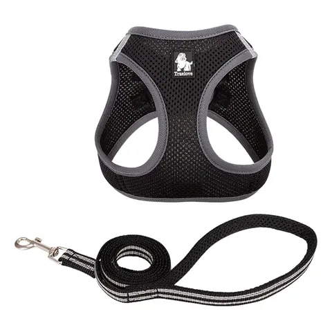 Szelki + smycz dla małego psa i kota Truelove Mini Mesh czarne