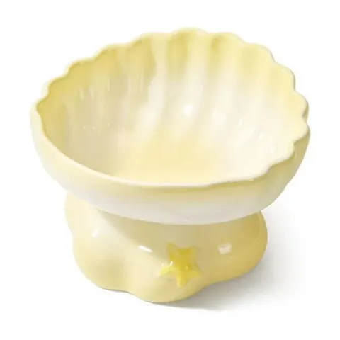 Miska ceramiczna na podwyższeniu dla kota i psa Shell żółta 600ml