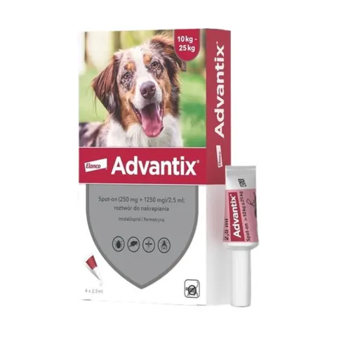 Bayer Advantix dla psów od 10 do 25kg Opakowanie 4 pipetki