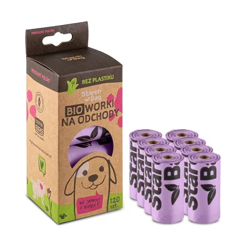 BIOworki na odchody STARCHBAG liliowe 120 szt (8 rolek)