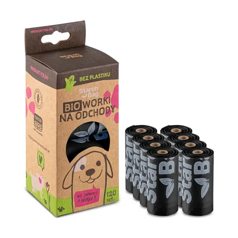 BIOworki na odchody STARCHBAG czarne 120 szt (8 rolek)