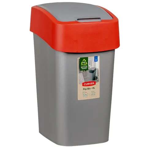 Kosz na śmieci 10L PACIFIC FLIP BIN srebrny/czerwony CURVER