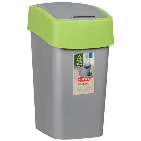 Kosz na śmieci 10L PACIFIC FLIP BIN srebrny/zielony CURVER