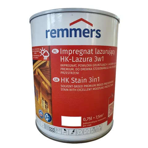 Lazur do drewna bezbarwny remmers hk-lasur 3w1 0,75L