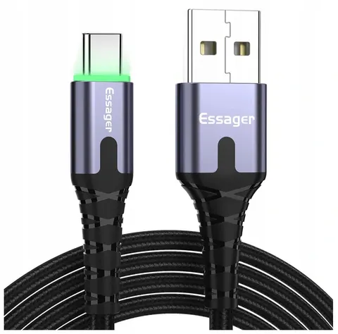 Kabel USB 3 A USB-C QC 3.0 1 m LED Essager