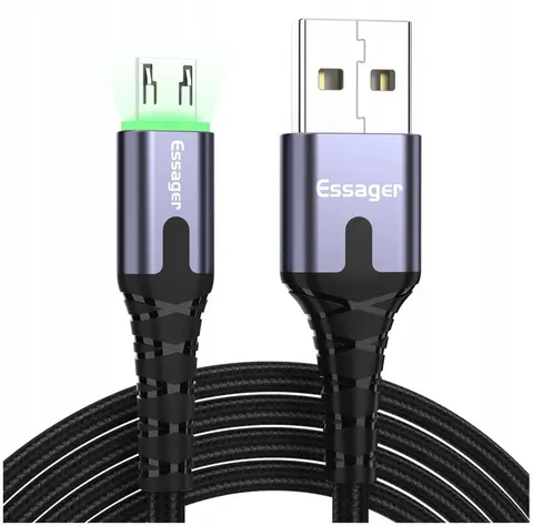 Kabel USB 2,4 A micro USB QC 3.0 2 m LED Essager