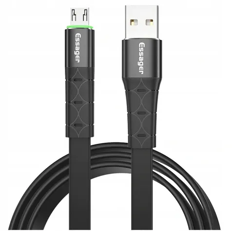Płaski kabel USB 2,4 A micro USB QC 3.0 1 m LED