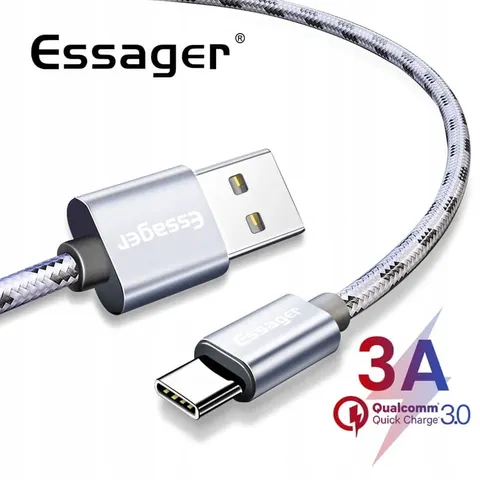 Kabel USB 3 A USB-C QC 3.0 2 m Silver Essager
