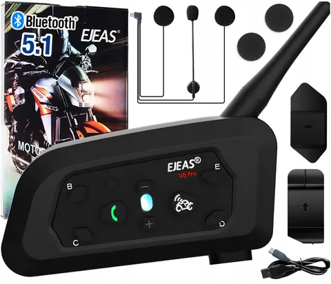 Interkom motocyklowy intercom Bluetooth 5.1 USB-C Ejeas V6 Pro+ najnowszy do 1200 m