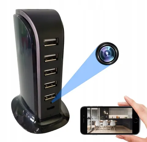Mini ukryta kamera ładowarka stacja WiFi w ładowarce 5x USB