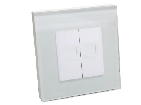 Gniazdo internetowe 2x LAN RJ45 szklana ramka białe B-Line