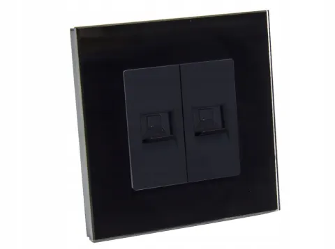 Gniazdo internetowe 2x LAN RJ45 szklana ramka czarne B-Line