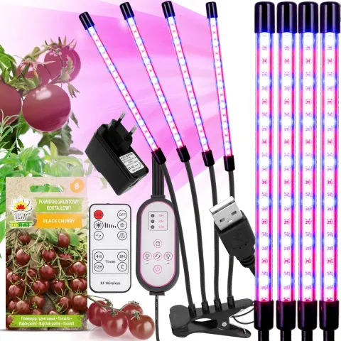 Lampa LED x4 do wzrostu roślin 80 LED Timer + pilot