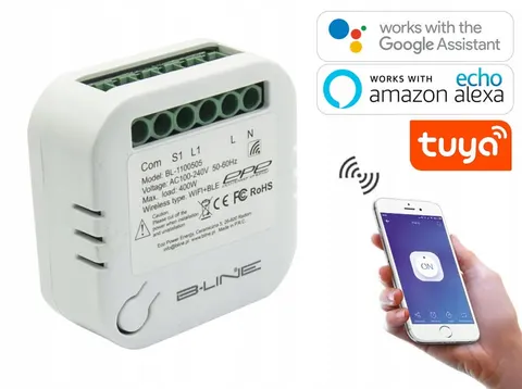 Przekaźnik dopuszkowy sterownik bez N WiFi Tuya B-Line
